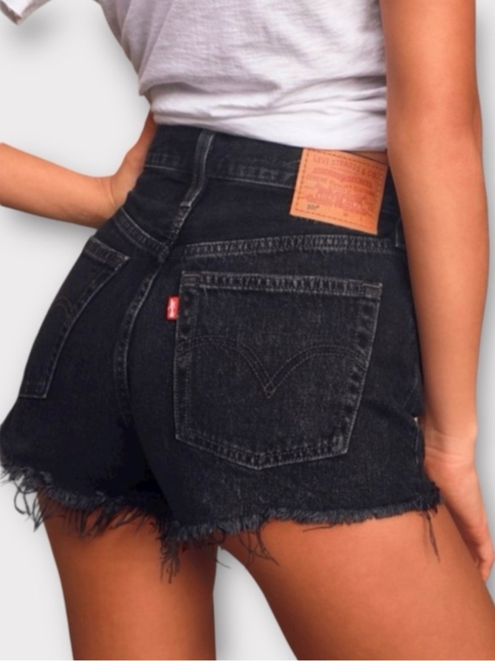 Levi's Black Frayed High-Rise Denim Shorts